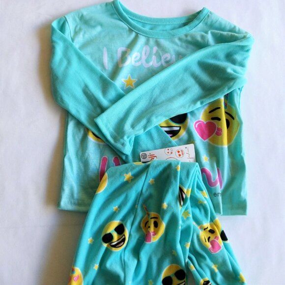 Emoji Girls Pajama Set XS 4 5 -Long-sleeved Shirt & Pants 2 piece set - Picture 1 of 8
